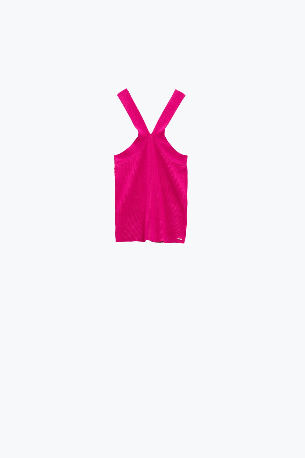 Top cropped incrociato in maglia fucsia