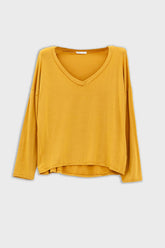 Q2 Top giallo a maniche lunghe con scollo a V in modal