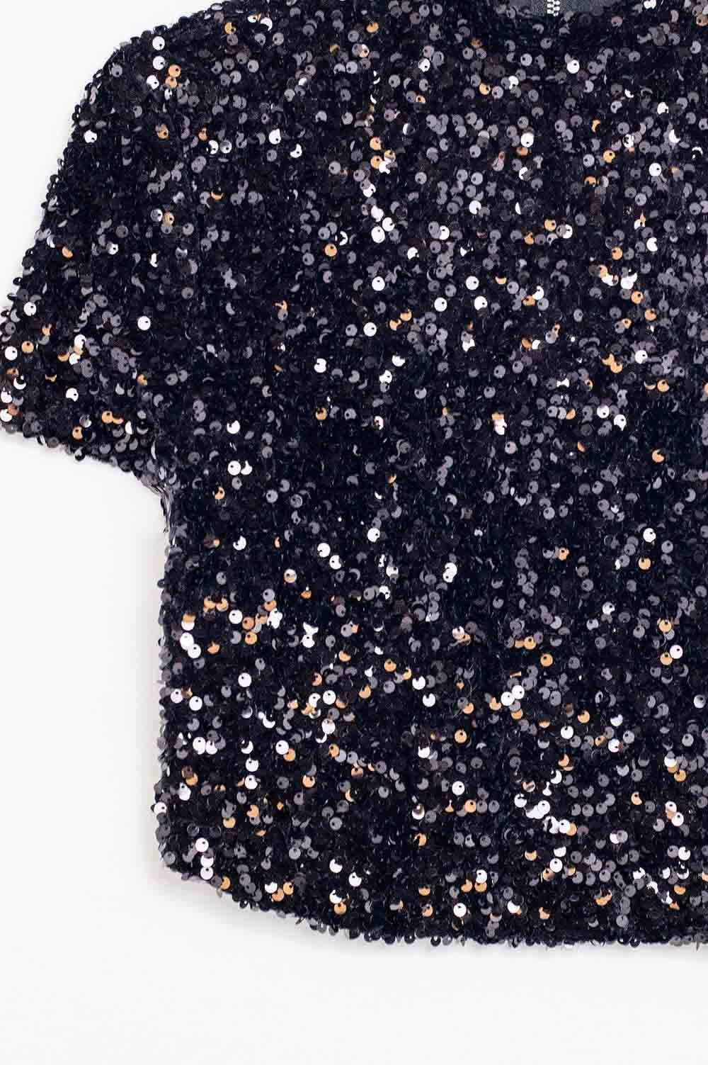 Top glitterato paillettes nero