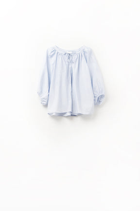 Top in Chiffon Azzurro Baby con Maniche a Palloncino