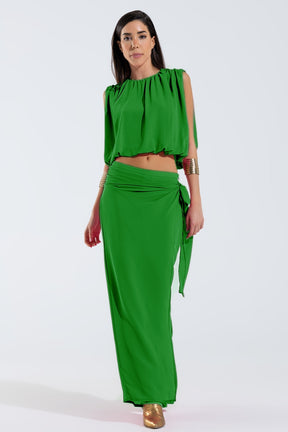 Top in chiffon verde con ruche