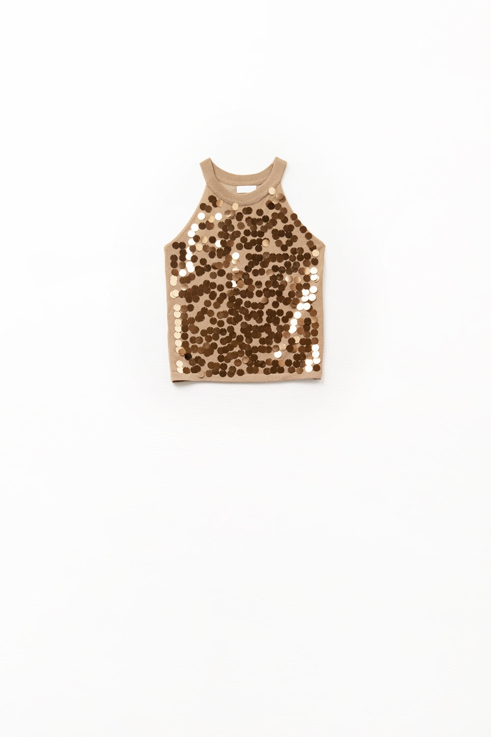 Q2 Top in maglia color cammello con dettagli in paillettes