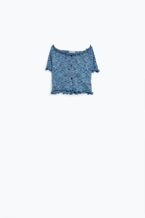 Top in maglia con taglio off the shoulder in blu