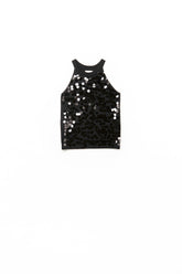 Q2 top in maglia nera con dettagli in paillettes