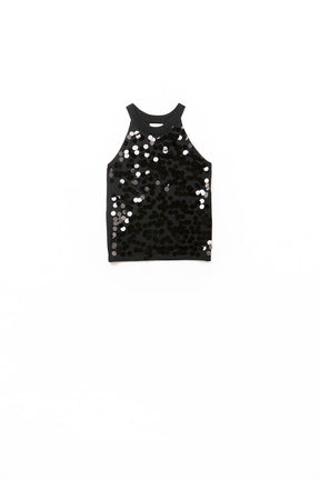 Q2 top in maglia nera con dettagli in paillettes