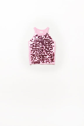 Top in maglia rosa con dettagli in paillettes