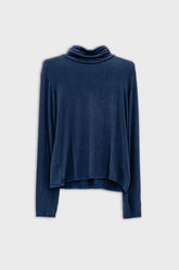 Q2 Top in modal a maniche lunghe con collo alto in navy