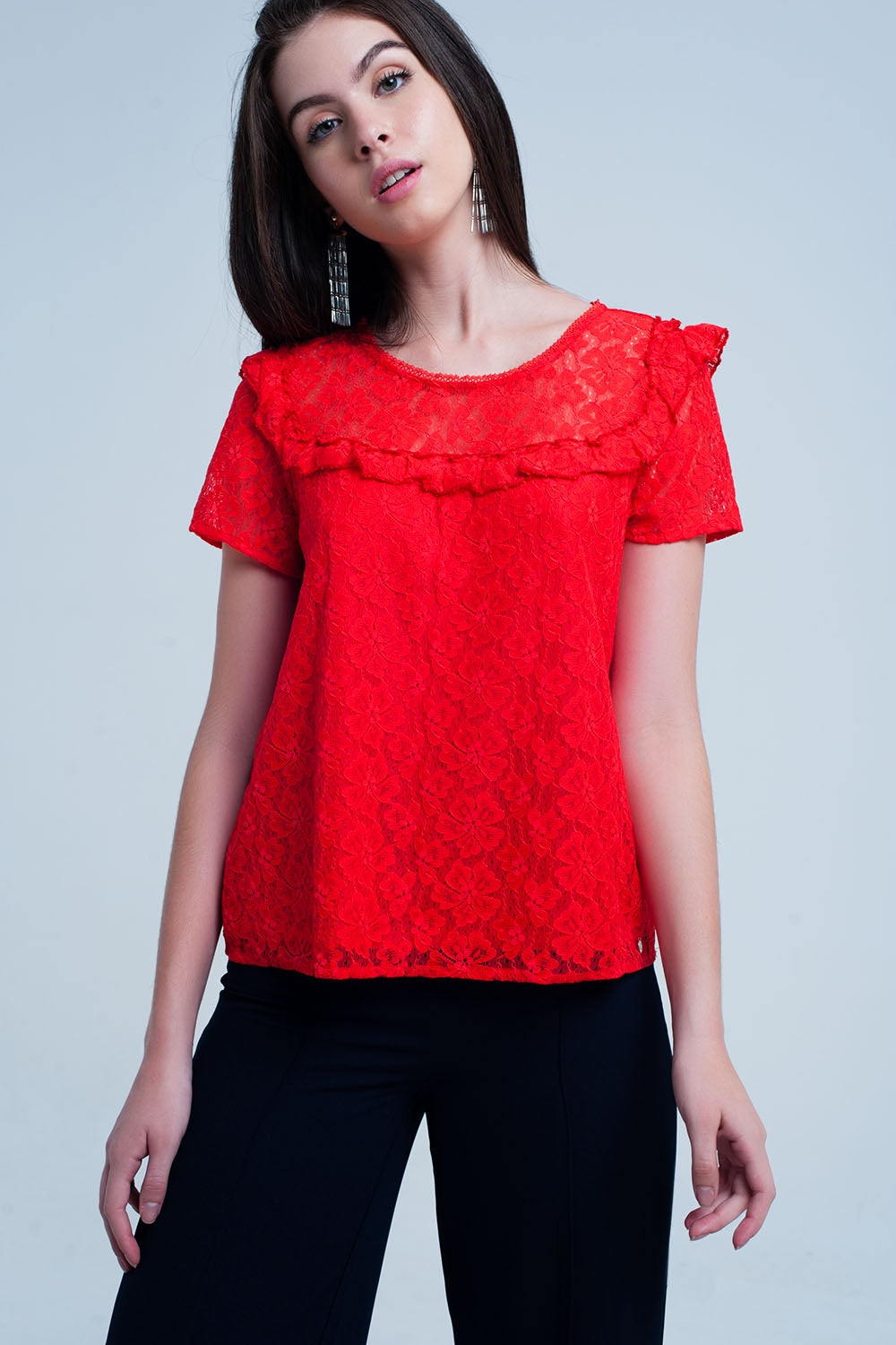 Top in pizzo fiore arancione