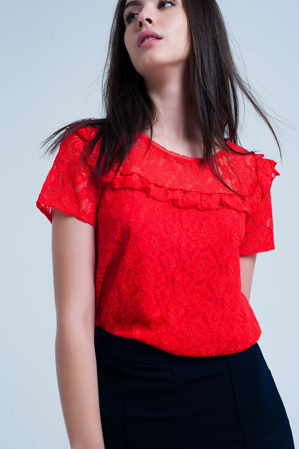 Top in pizzo fiore arancione