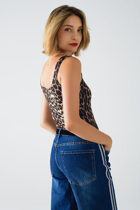 Top in spandex con stampa leopardo