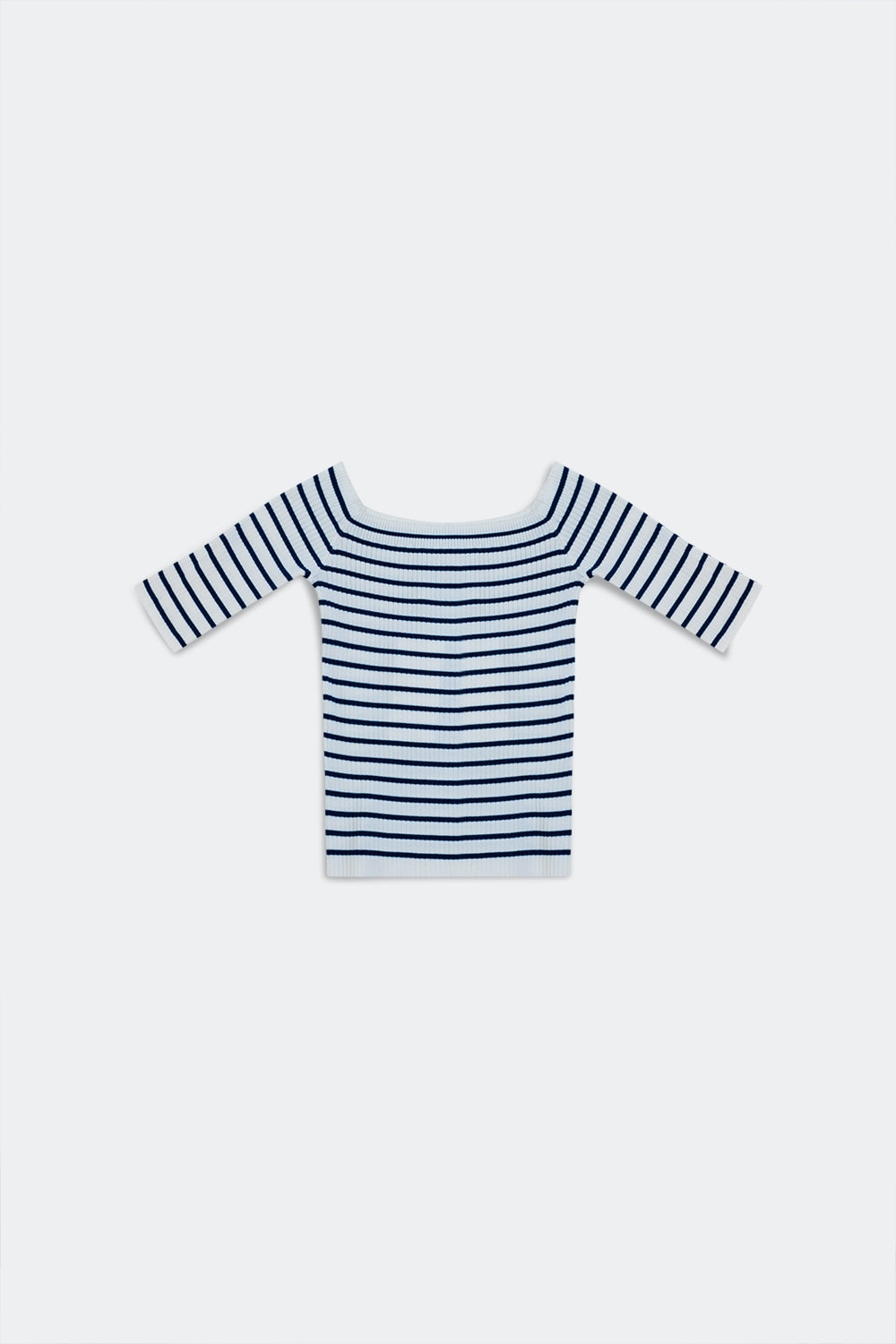 Top navy a righe con scollo Bardot