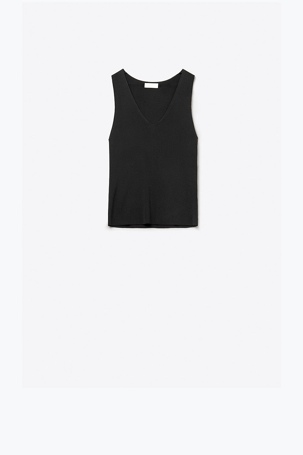 Q2 Top nero senza maniche in maglia fine con scollo a V