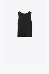 Q2 Top nero senza maniche in maglia fine con scollo a V