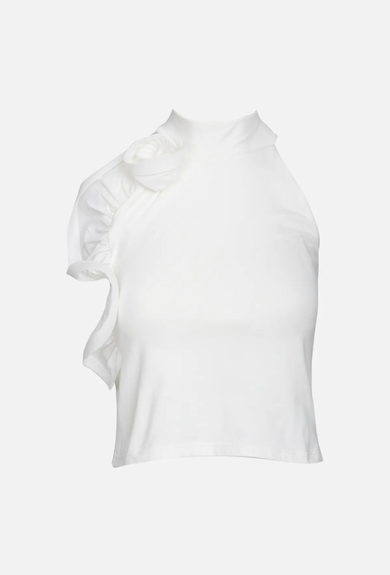 Top bianco con rosa e rouches