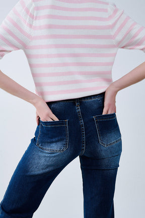 Top polo in maglia bianca con strisce rosa