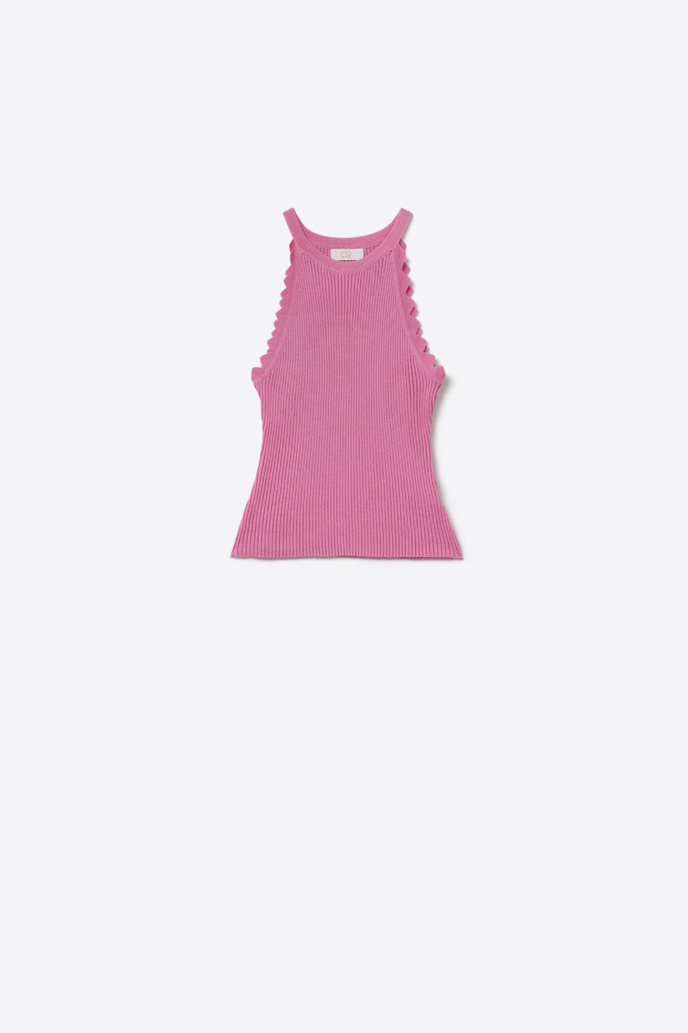 Top rosa senza maniche con dettagli a onde