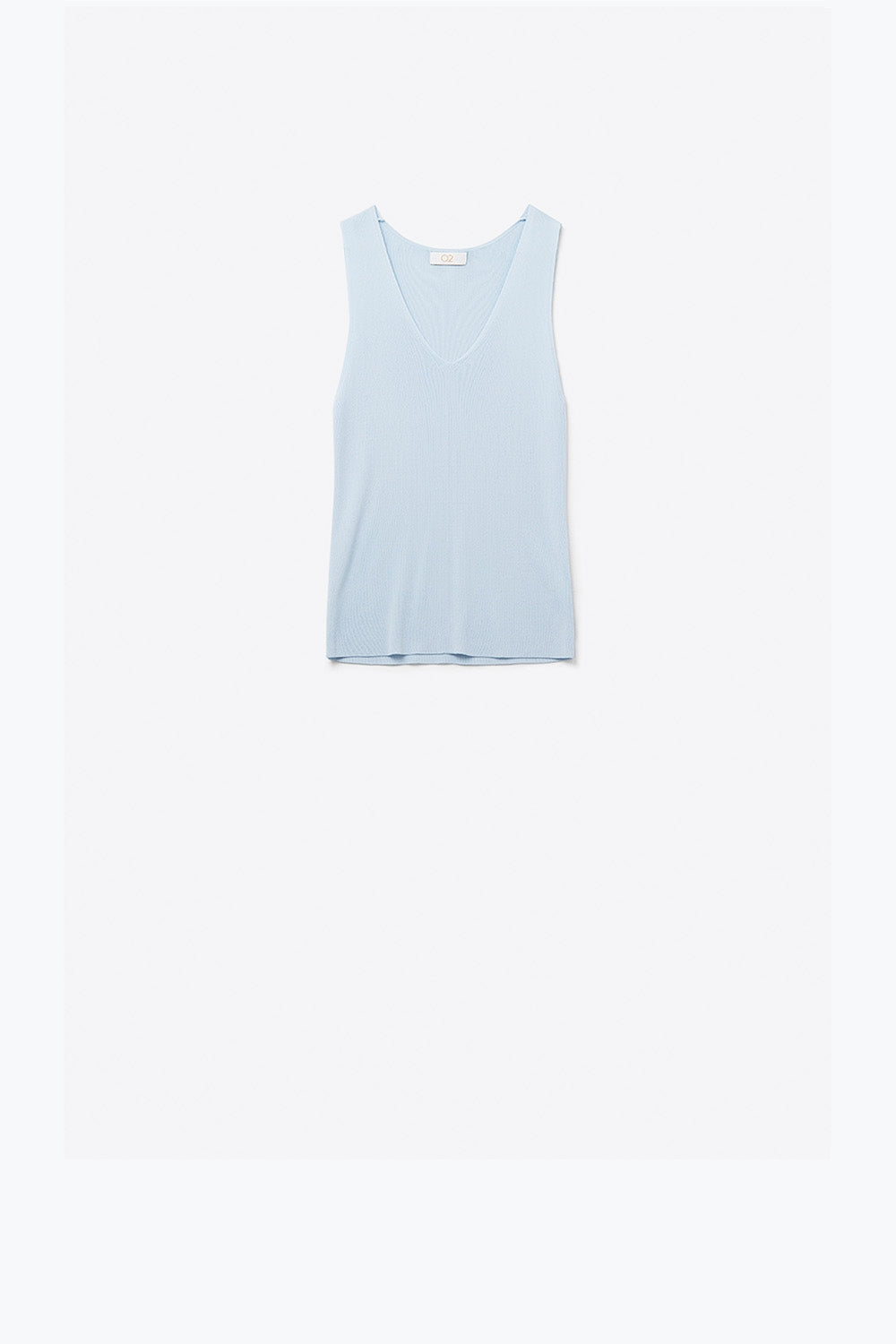 Q2 top senza maniche a maglia fine azzurro con scollo a V