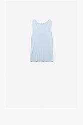 Q2 top senza maniche a maglia fine azzurro con scollo a V