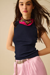 Q2 Top senza maniche in maglia a coste In blu