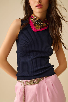 Top senza maniche in maglia a coste In blu