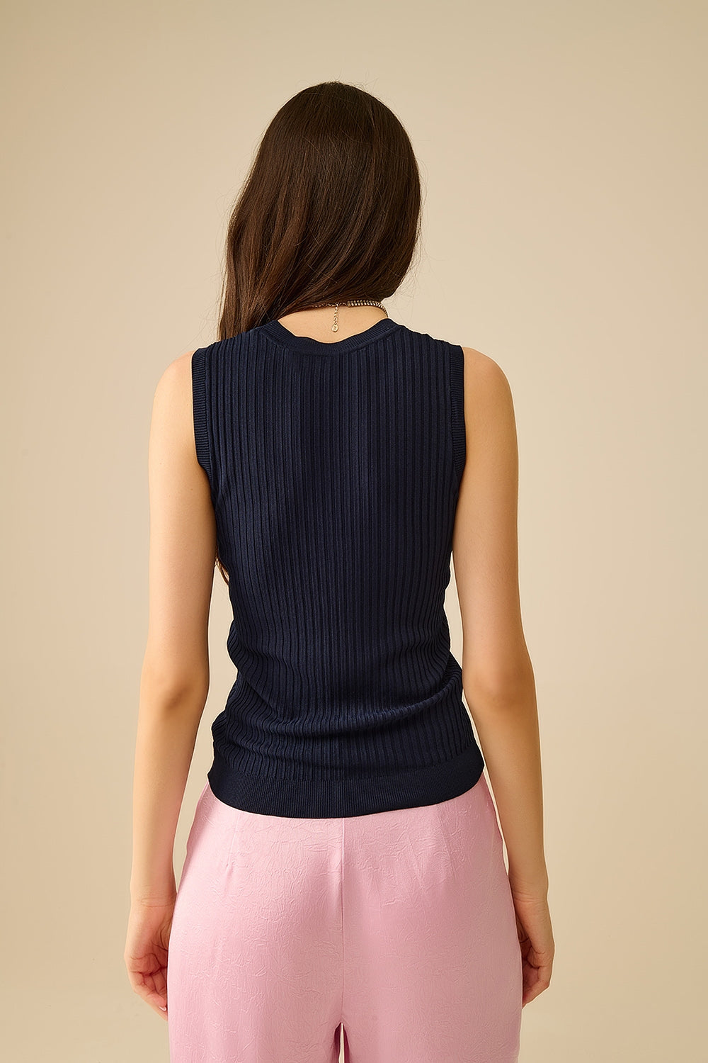 Top senza maniche in maglia a coste In blu