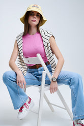 Q2 Top senza maniche in maglia a coste in rosa