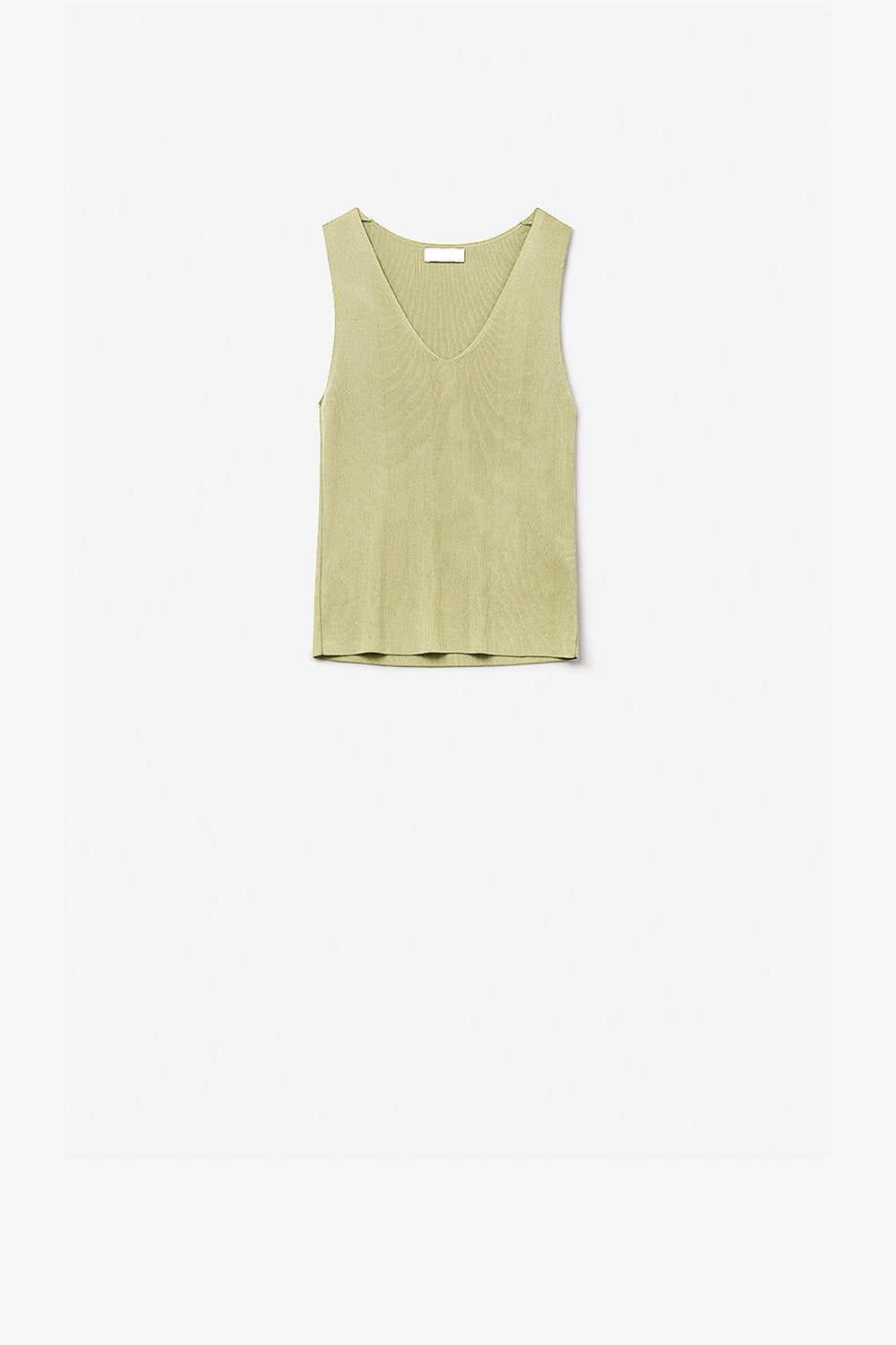 Q2 top senza maniche in maglia fine color cachi con scollo a V