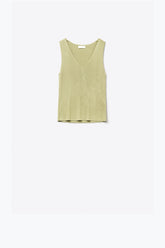 Q2 top senza maniche in maglia fine color cachi con scollo a V