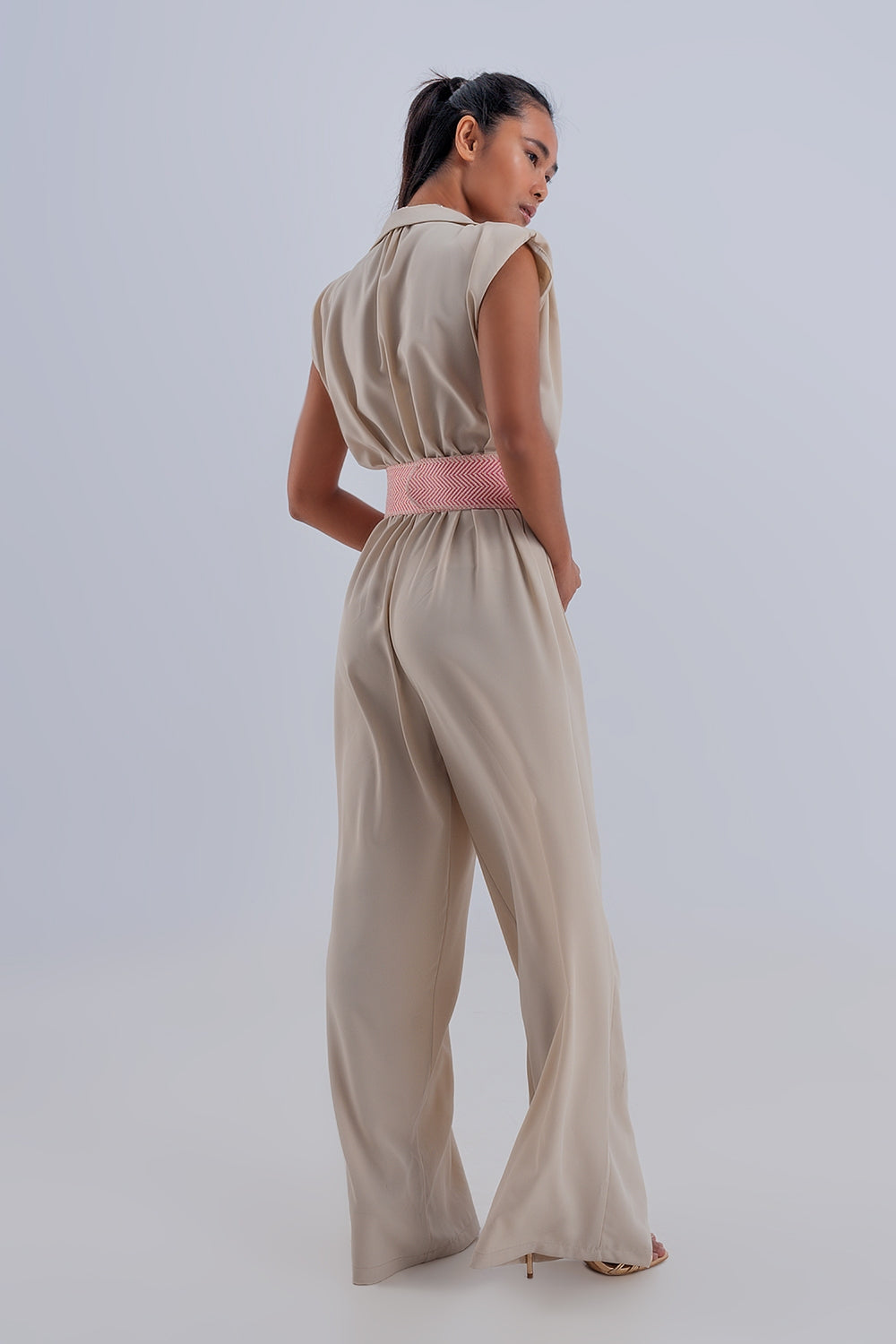 Tuta jumpsuit a fondo ampio beige