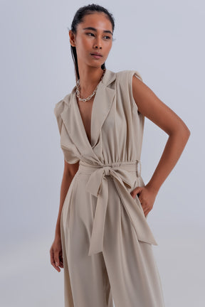 Tuta jumpsuit a fondo ampio beige