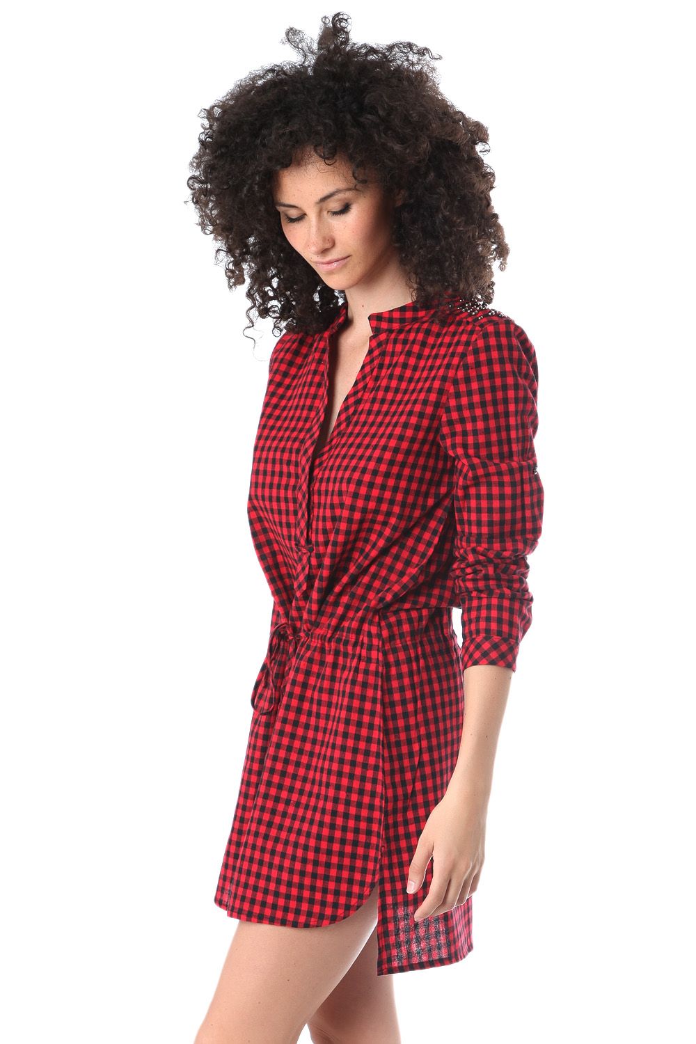 Vestito camicia con quadrati rosso