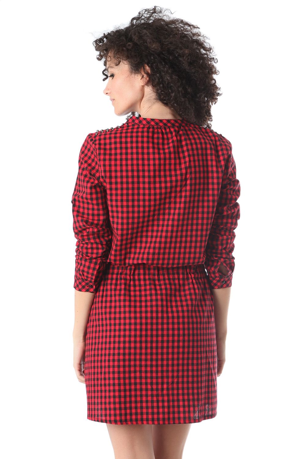 Vestito camicia con quadrati rosso