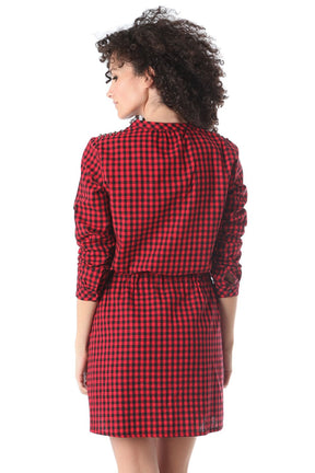 Vestito camicia con quadrati rosso