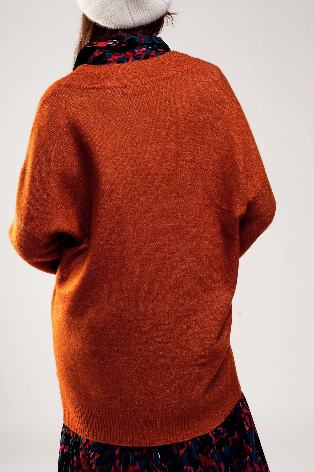 Vestito maglia oversize con scollo a V arancio