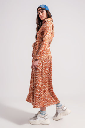 Vestito Maxi con stampa animalier astratta arancio