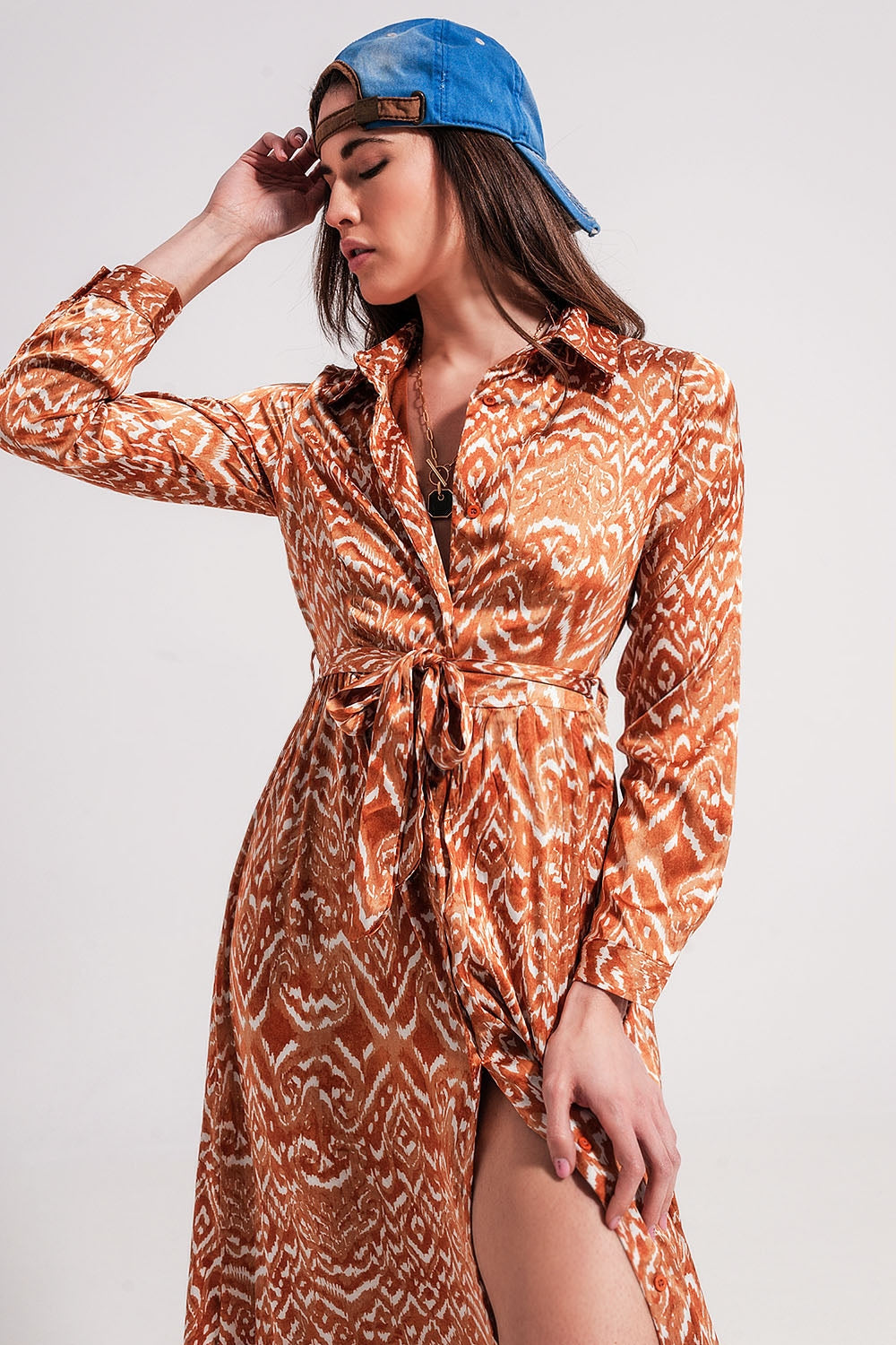 Vestito Maxi con stampa animalier astratta arancio