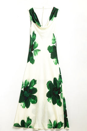 Vestito maxi verde senza maniche e fluido con stampa floreale
