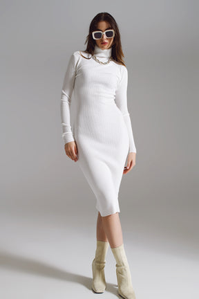 Vestito Midi Bodycon con collo alto in bianco