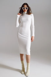 Q2 Vestito Midi Bodycon con collo alto in bianco