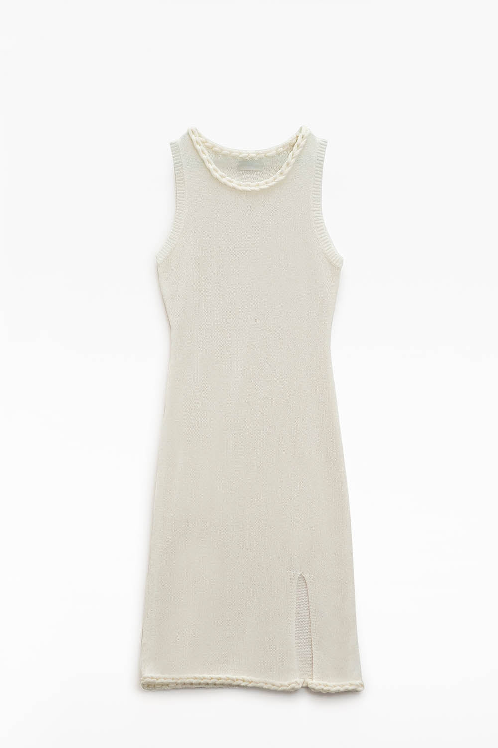 Vestito midi in maglia con dettaglio a trecce in crema