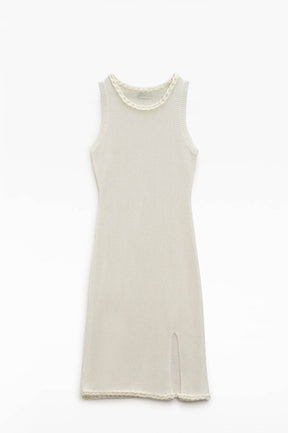 Vestito midi in maglia con dettaglio a trecce in crema