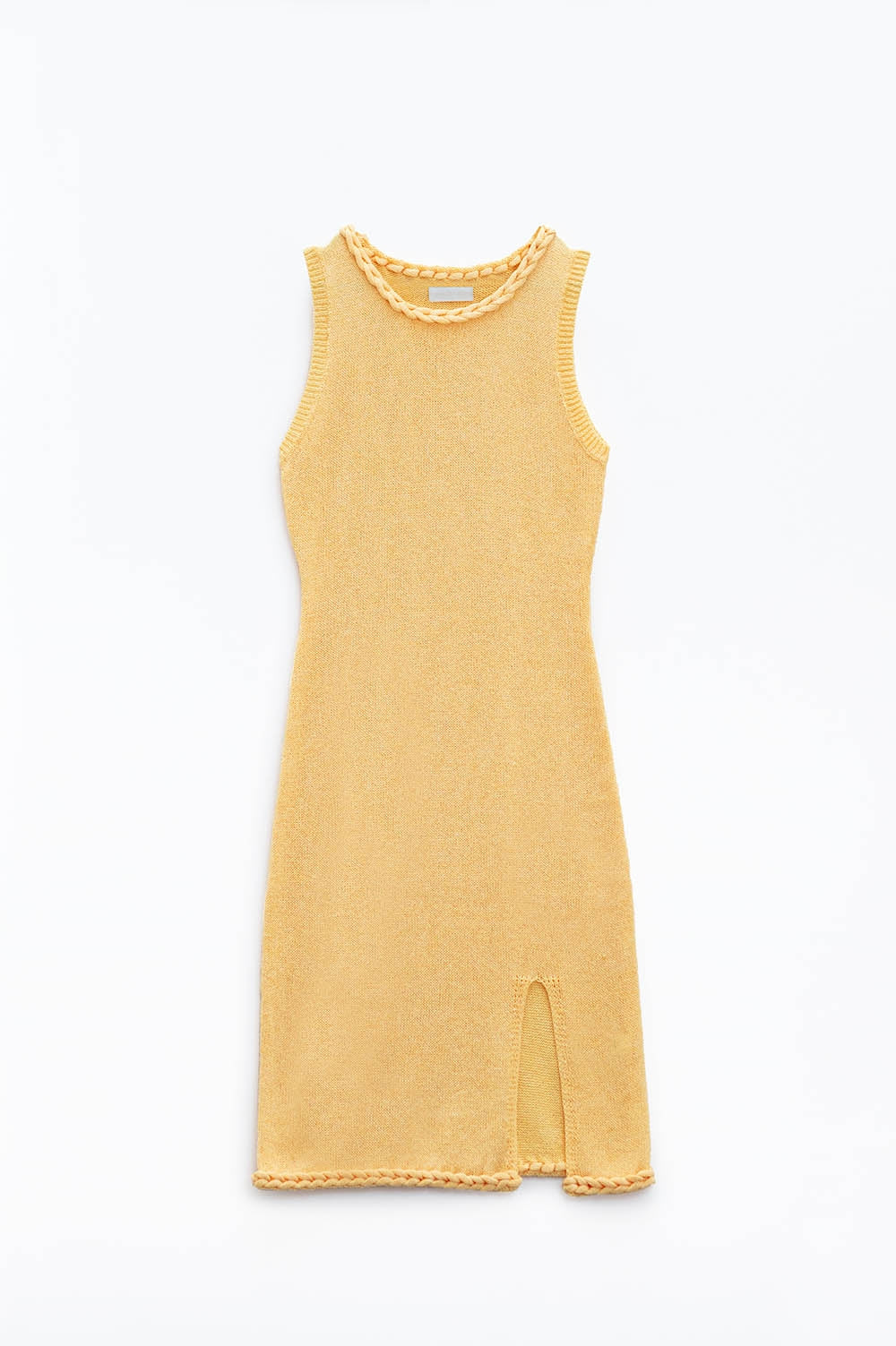 Vestito midi in maglia con dettaglio a trecce in giallo