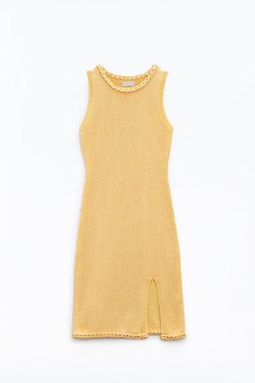 Vestito midi in maglia con dettaglio a trecce in giallo