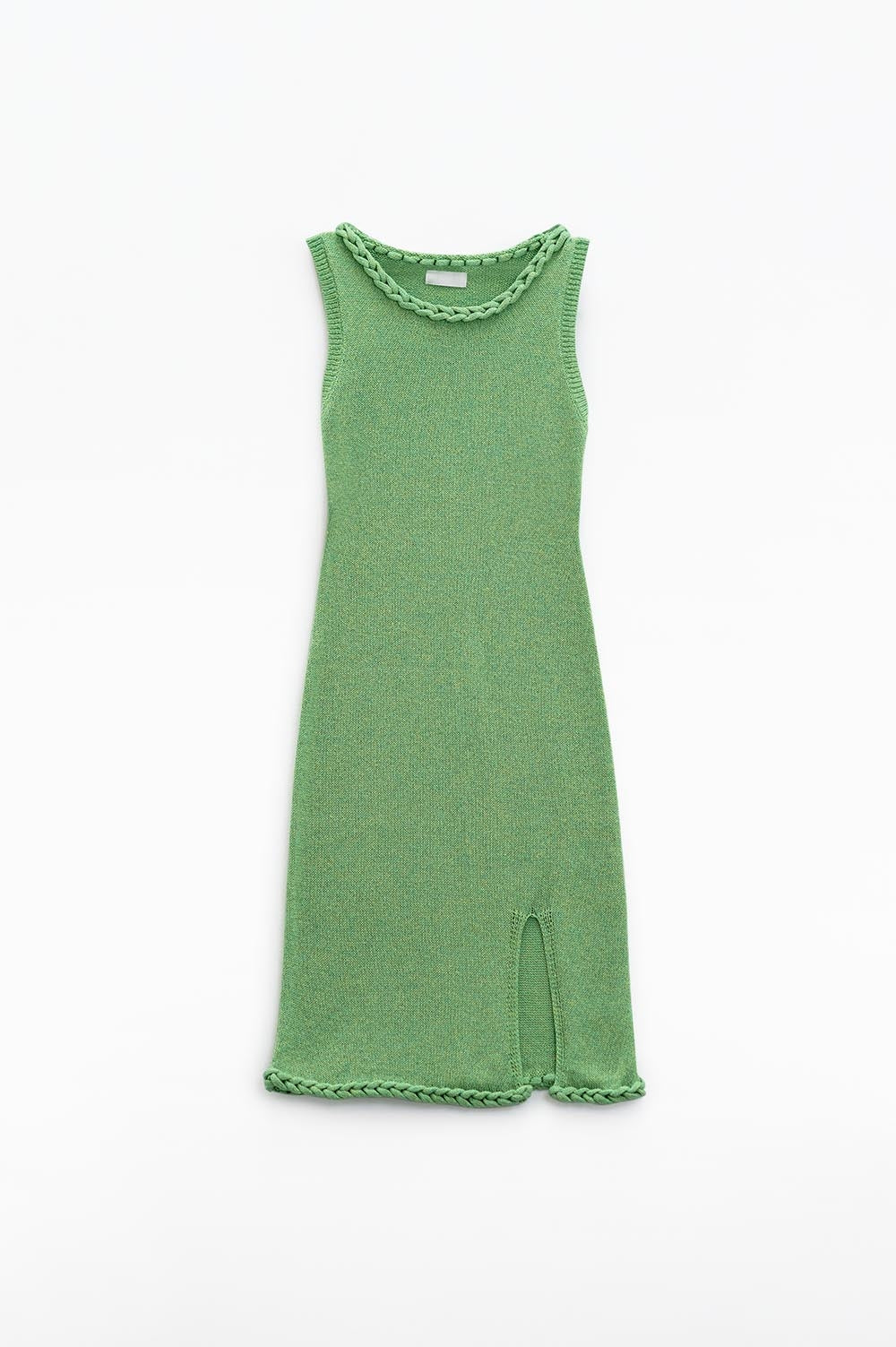 Vestito midi in maglia con dettaglio a trecce in verde