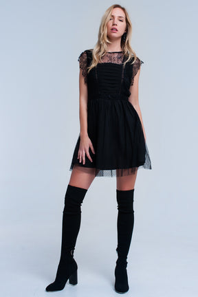 Q2 Vestito midi nero con pizzo