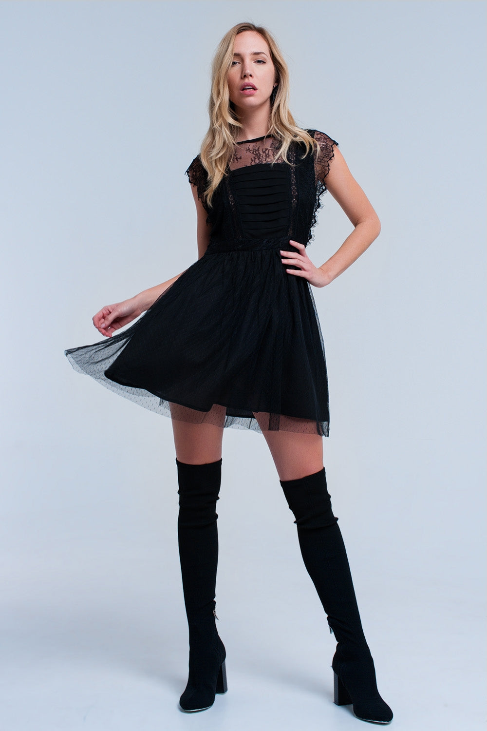 Vestito midi nero con pizzo