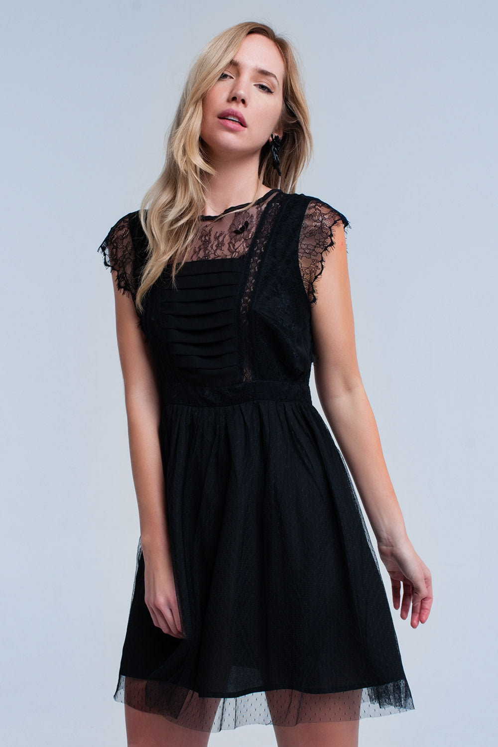 Vestito midi nero con pizzo