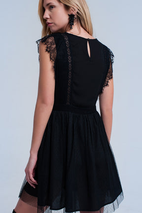 Vestito midi nero con pizzo