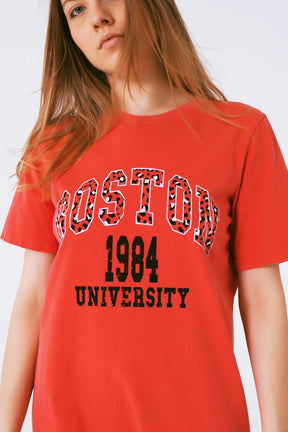 Vestito T-Shirt midi rosso Boston 1984 Università