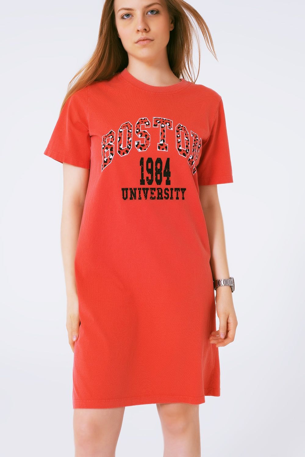 Vestito T-Shirt midi rosso Boston 1984 Università